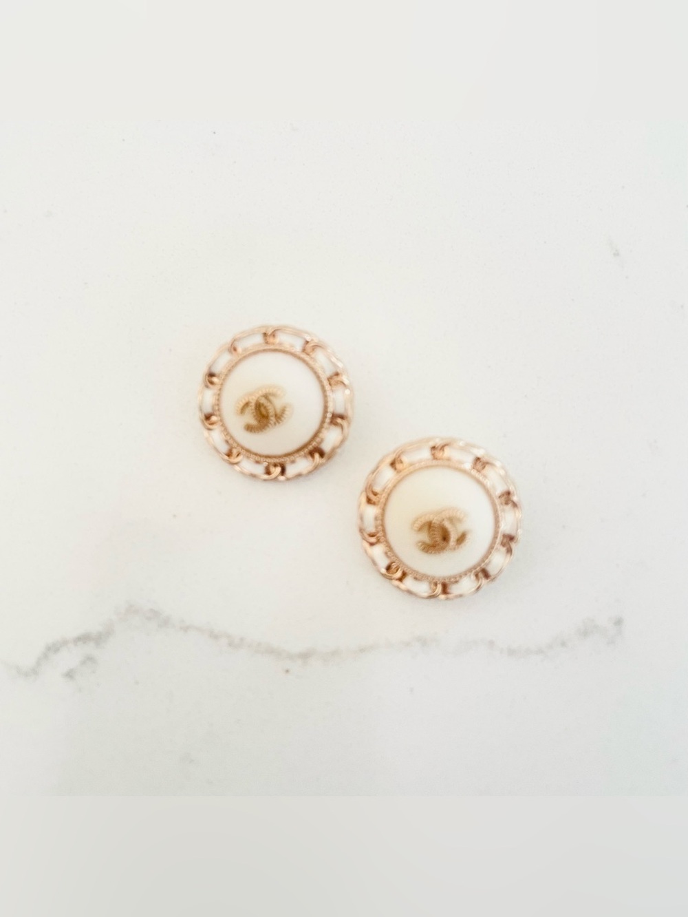 Luxury Cream/Gold Upcycled Button Earrings 22mm